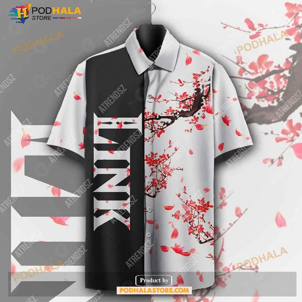Link Cherry Blossom Hawaiian Shirt, Bold Design On Black Background