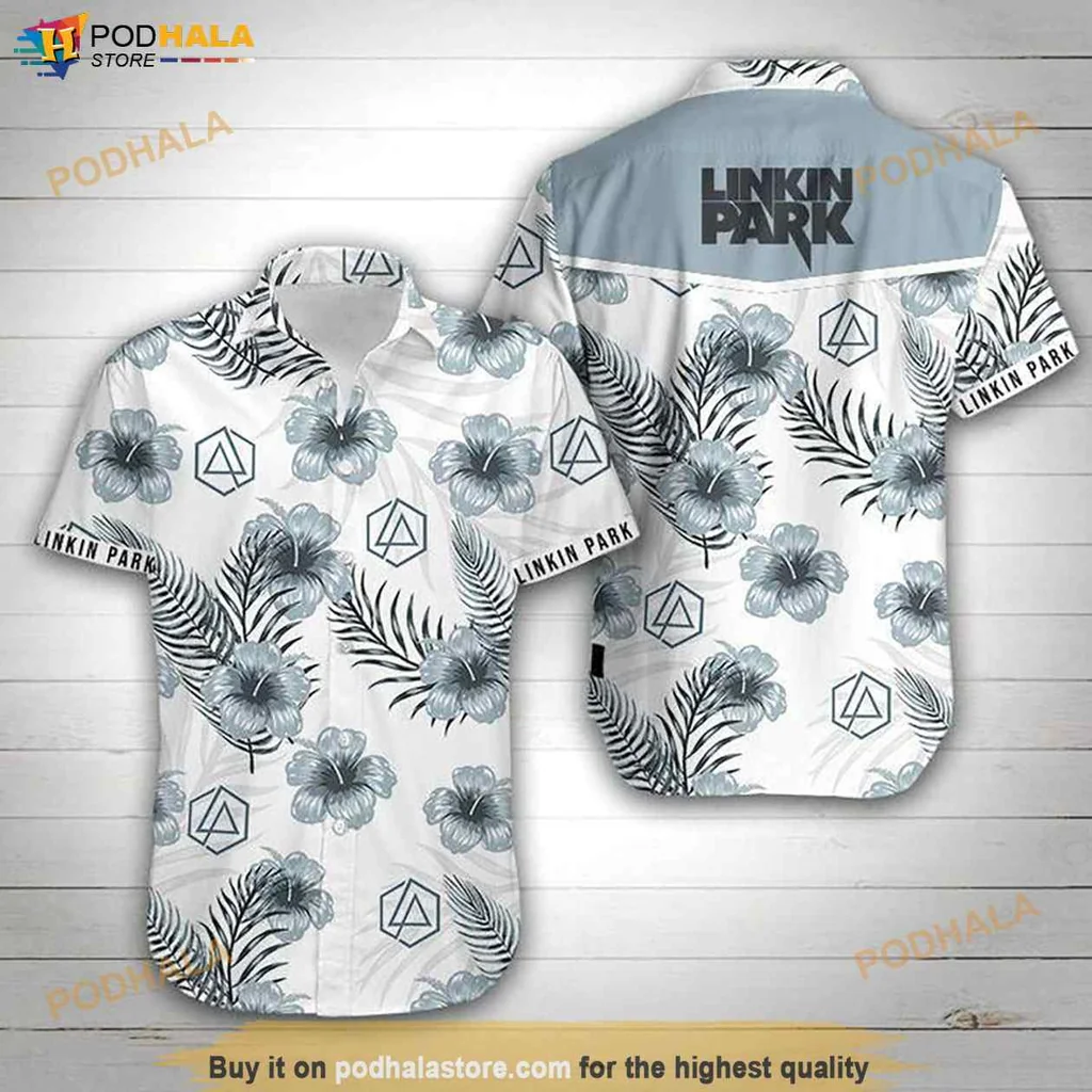 Linkin Park Tropical Shirt, Vibrant Hibiscus And Palm Leaf Design For Men