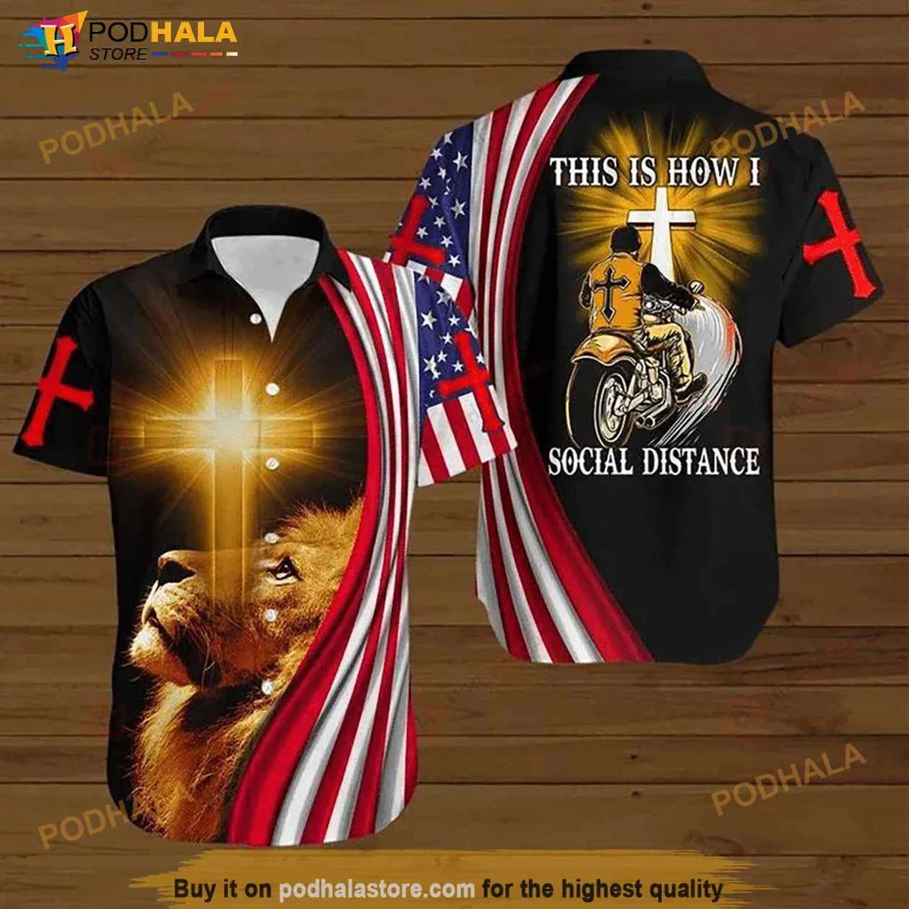 Lion American Flag Hawaiian Shirt, This Is How I Social Distance