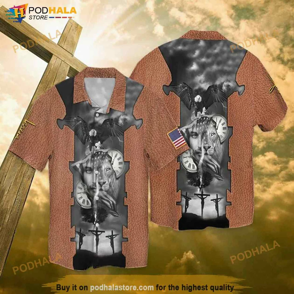 Lion Eagle Jesus Hawaiian Shirt With Patriotic Design