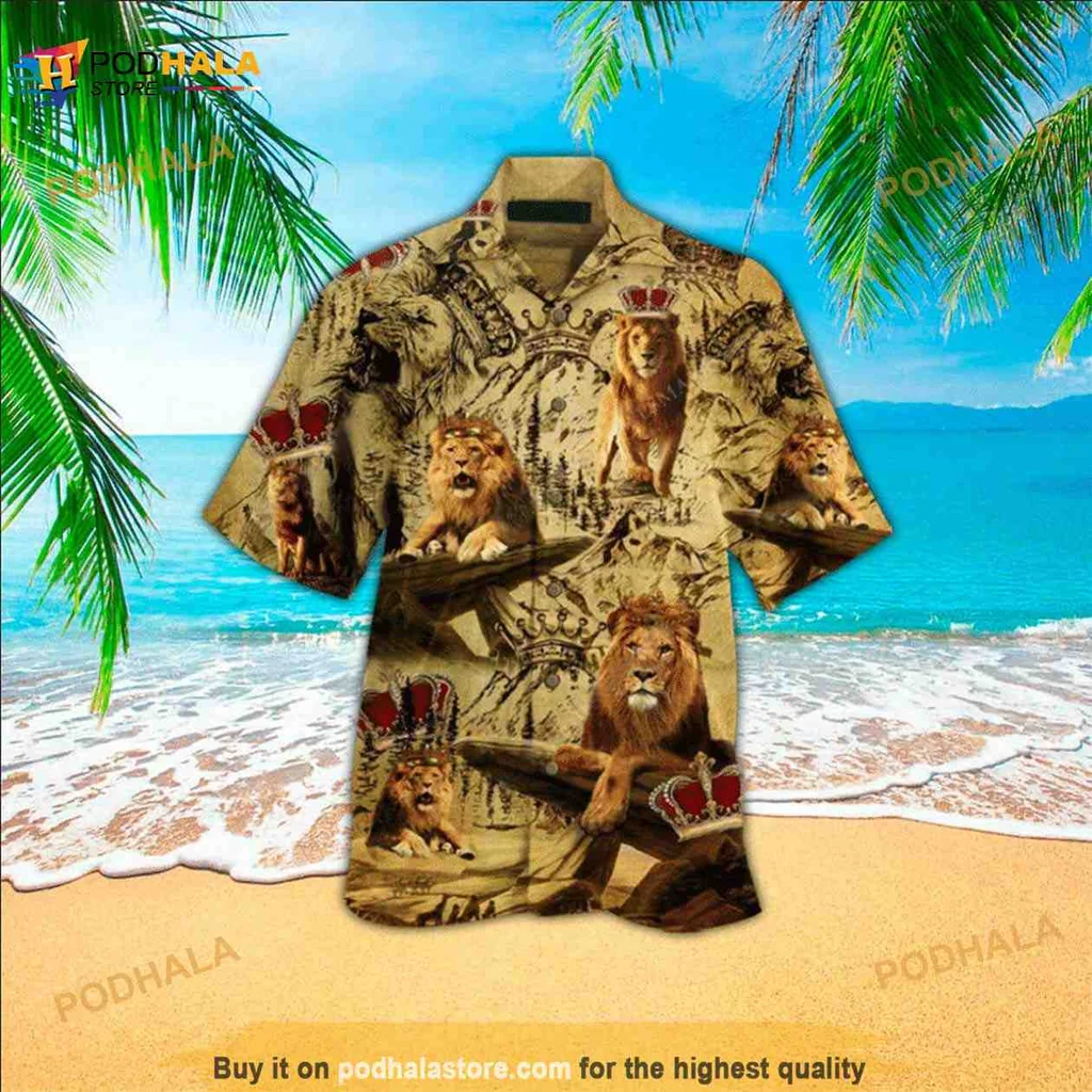Lion Royal Crown Hawaiian Shirt With Majestic Lion Design