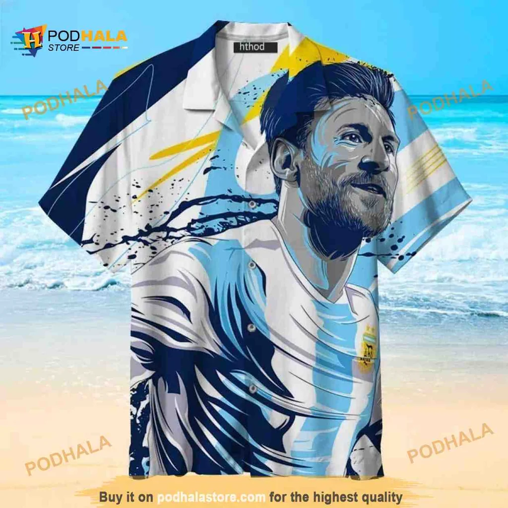 Lionel Messi Beach Shirt With Vibrant Ocean Design For Fans
