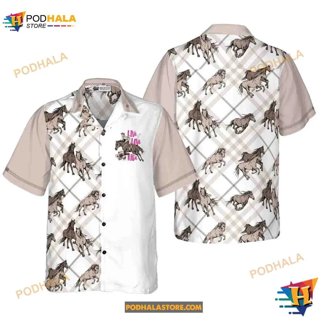 Live Love Ride Hawaiian Shirt, Equestrian Inspired Aloha Shirt For Horse Lovers