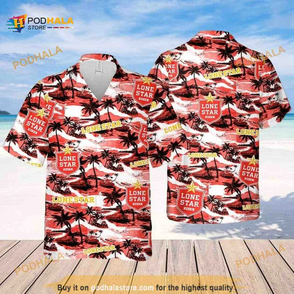 Lone Star Beach Pattern Shirt With Tropical Vibes And Sunset Design