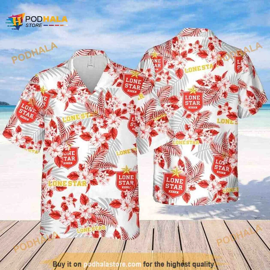 Lone Star Tropical Flower Shirt With Hibiscus And Palm Leaves