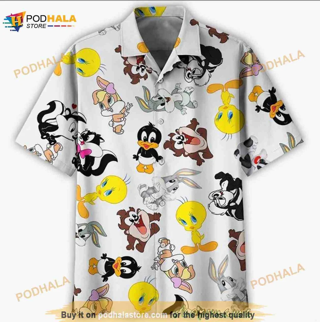 Looney Tunes Cartoon Hawaiian Shirt Featuring Bugs Bunny And Daffy Duck