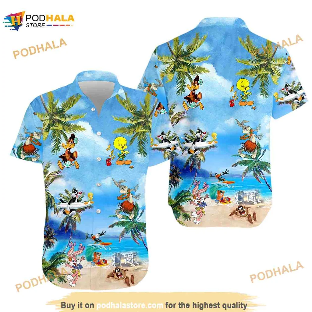 Looney Tunes Tropical Beach Hawaiian Shirt With Cartoon Dog And Bird