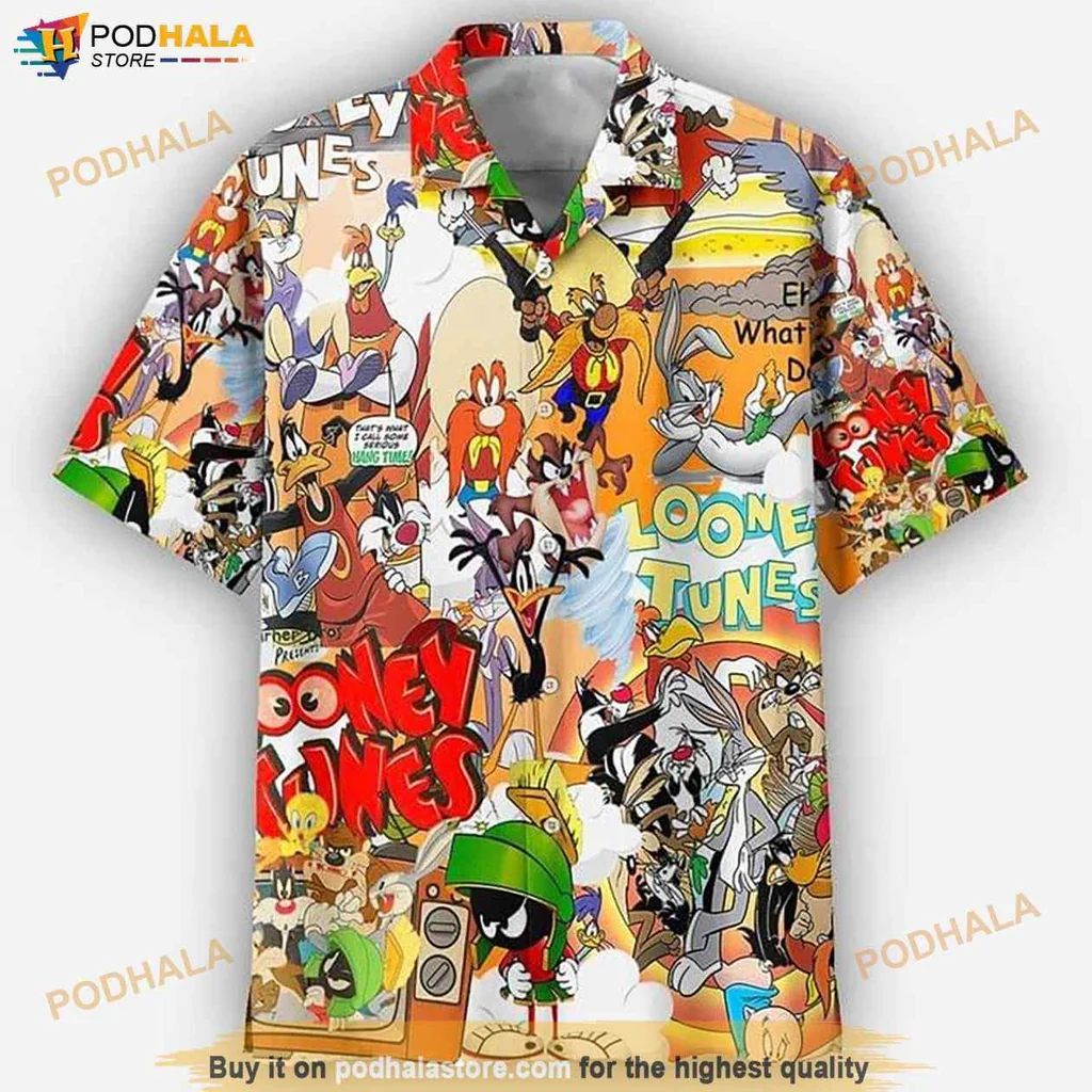 Looney Tunes Tropical Shirt, Vibrant Cartoon Design Featuring Classic Characters