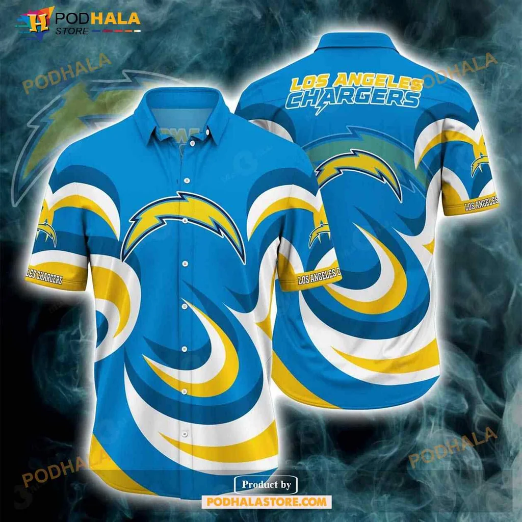Los Angeles Chargers Hawaiian Shirt Featuring Bold Lightning Bolt Design