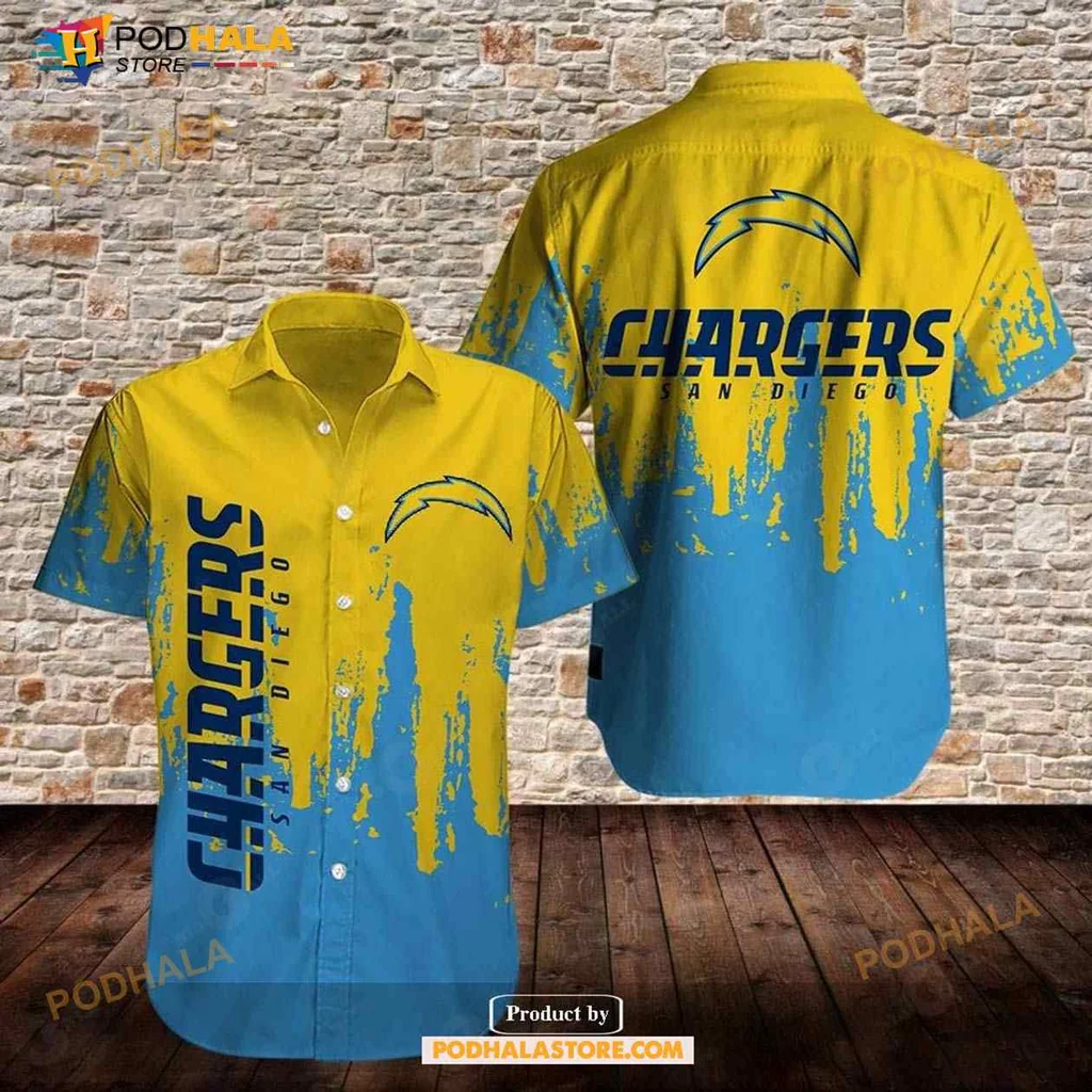 Los Angeles Chargers Hawaiian Shirt With Bold Distressed Design