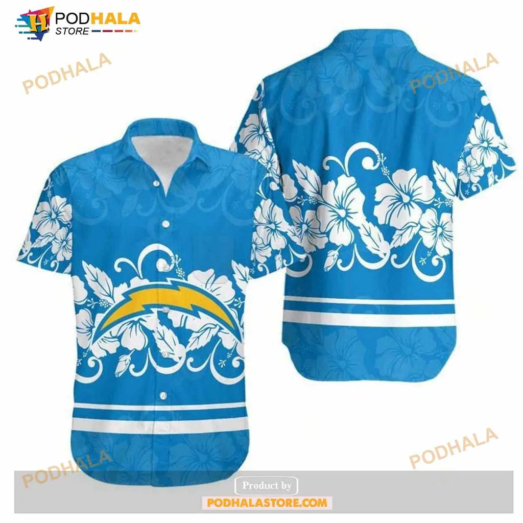 Los Angeles Chargers Hibiscus Hawaiian Shirt With Tropical Floral Design