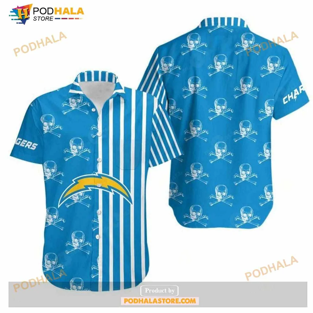 Los Angeles Chargers Skull Hawaiian Shirt With Bold Stripes