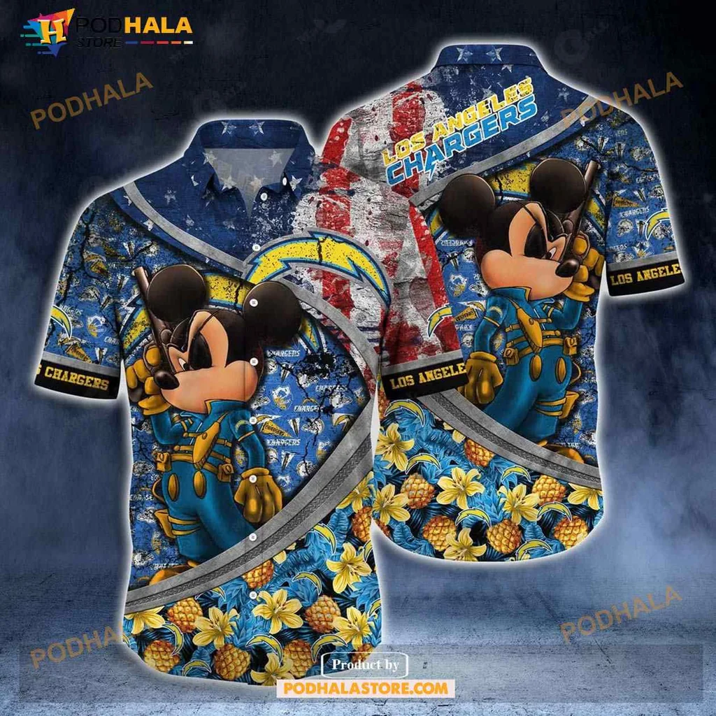 Los Angeles Chargers Tropical Hawaiian Shirt With Cartoon Mascot Design