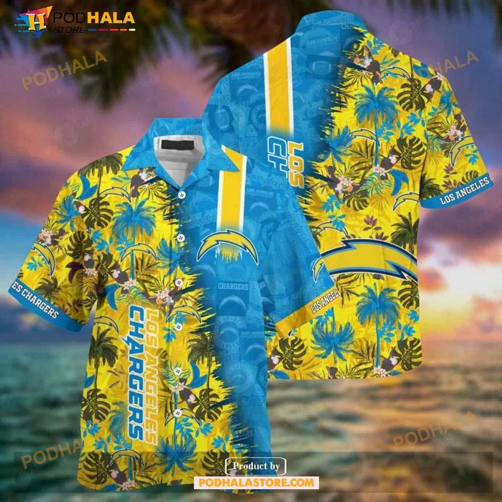 Los Angeles Chargers Tropical Hawaiian Shirt With Palm Leaves And Flowers