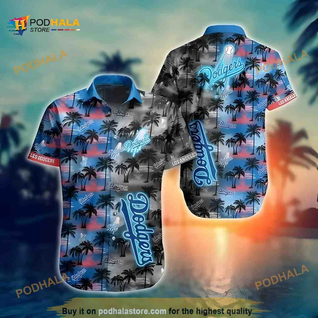 Los Angeles Dodgers Aloha Shirt, Vibrant Island Pattern With Palm Trees