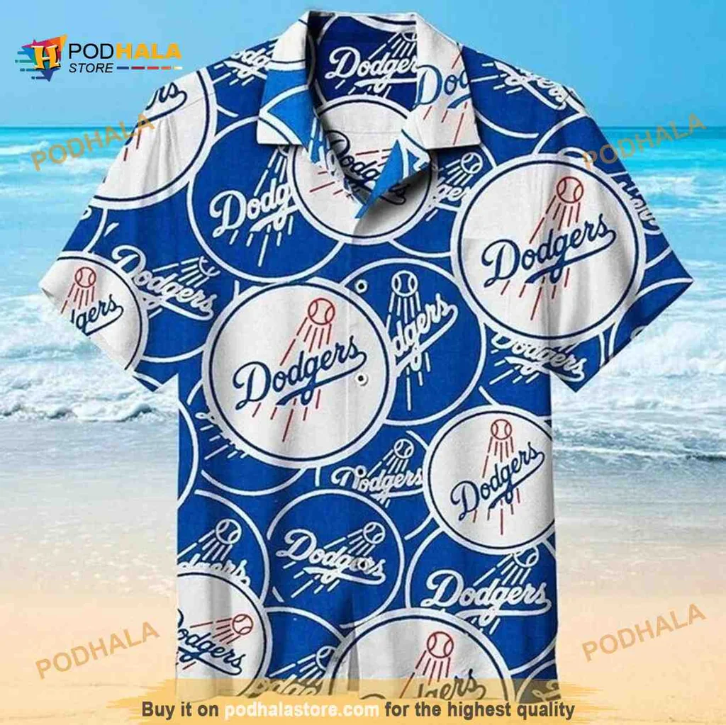 Los Angeles Dodgers Aloha Shirt With Cursive Design For Baseball Fans