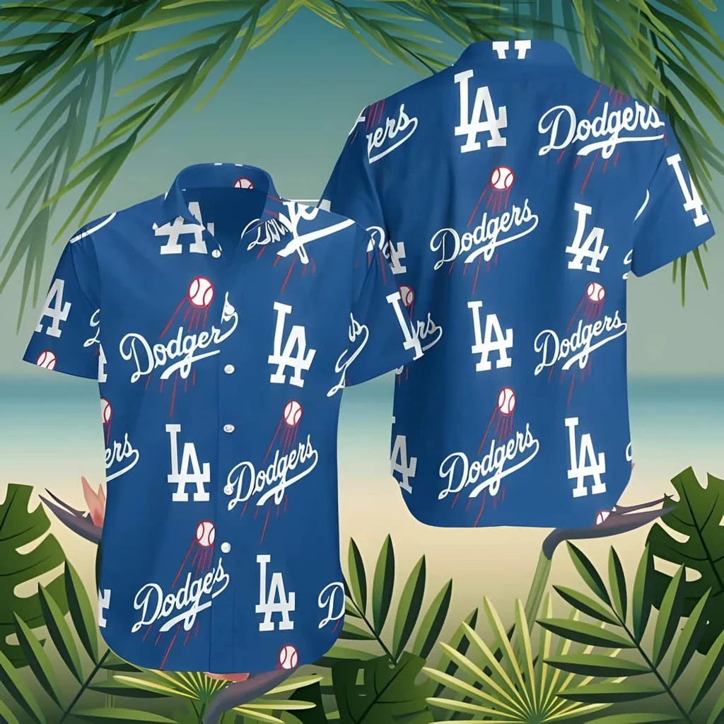 Los Angeles Dodgers Aloha Shirt With Vibrant Blue Background