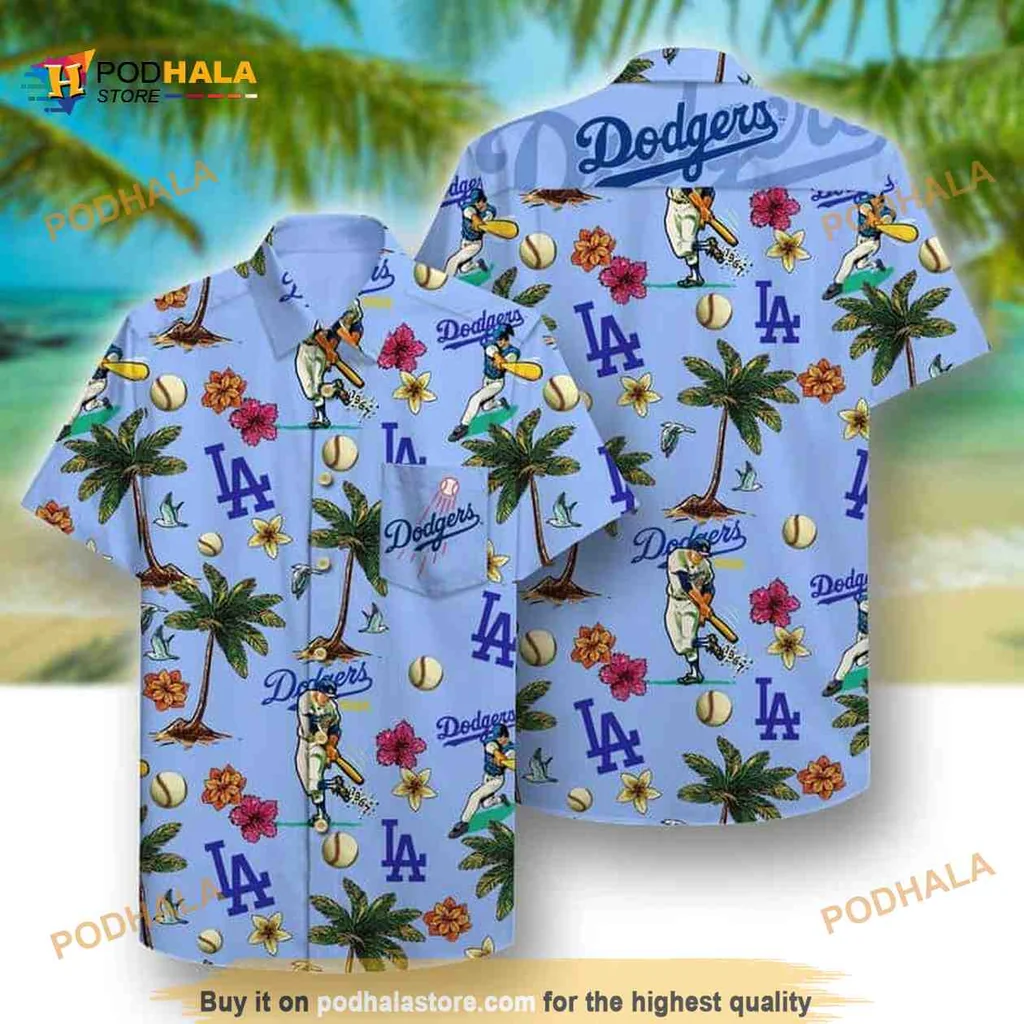 Los Angeles Dodgers Beach Shirt With Tropical Design For Baseball Fans