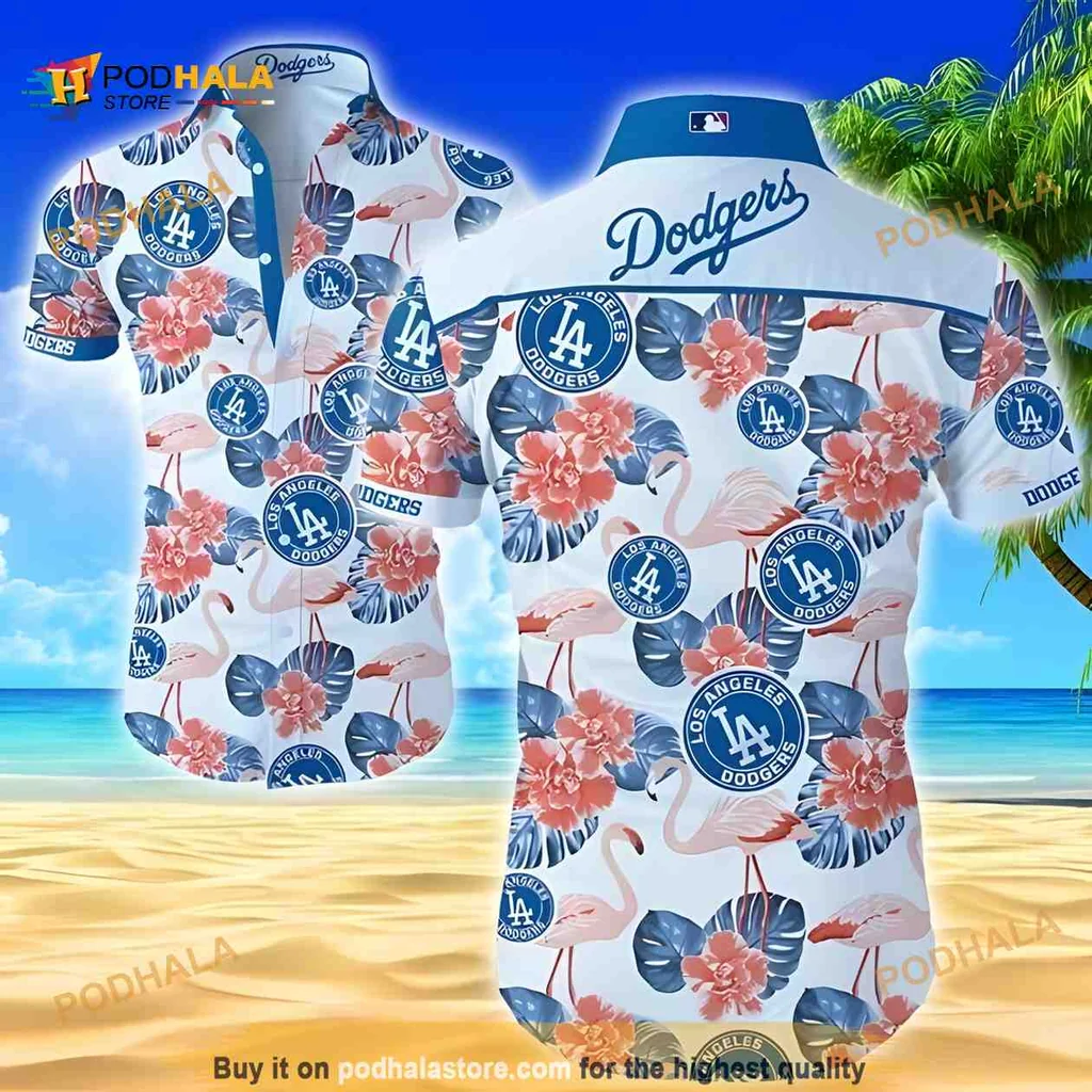Los Angeles Dodgers Flamingo Aloha Shirt With Tropical Flowers