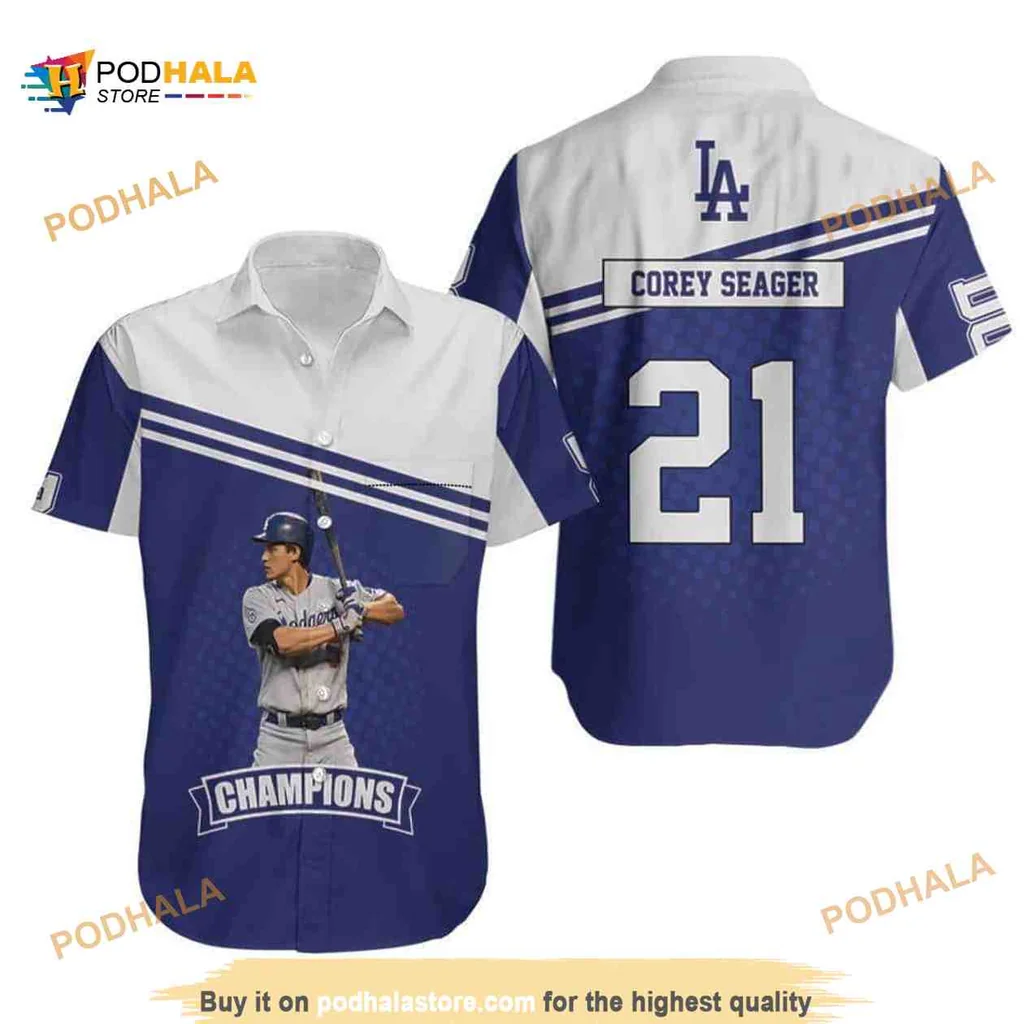 Los Angeles Dodgers Hawaiian Shirt, Corey Seager Champions Design