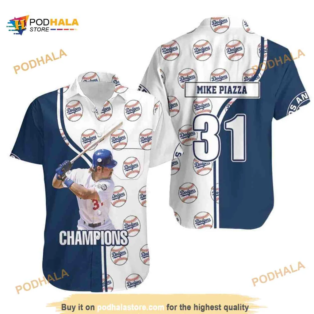Los Angeles Dodgers Hawaiian Shirt Featuring Mike Piazza And Champions Design