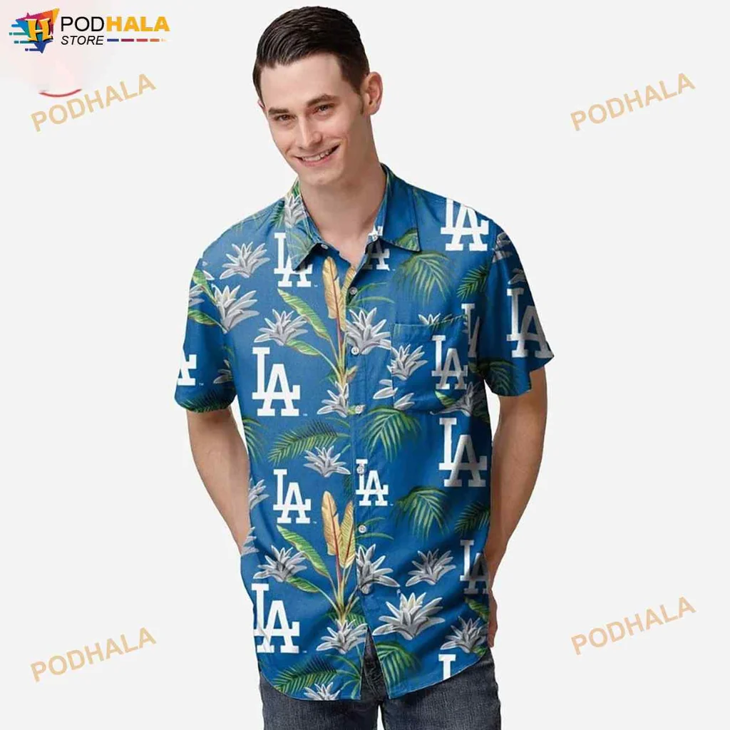Los Angeles Dodgers Hawaiian Shirt, Tropical Design With Palm Leaves