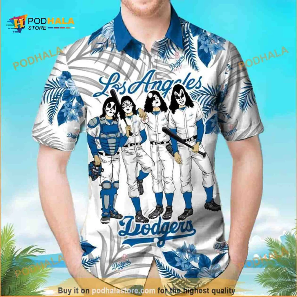 Los Angeles Dodgers Hawaiian Shirt With Cartoon Characters And Tropical Design