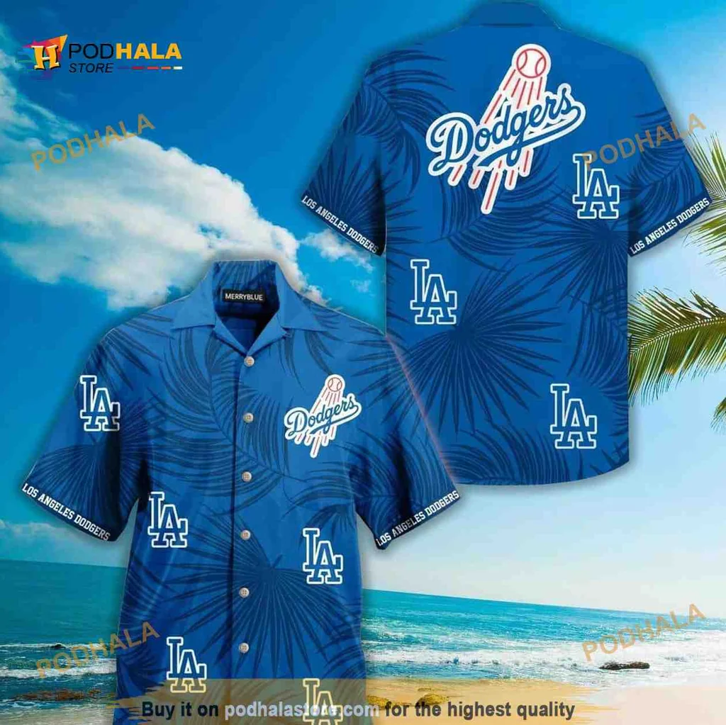 Los Angeles Dodgers Hawaiian Shirt With Palm Leaves Pattern