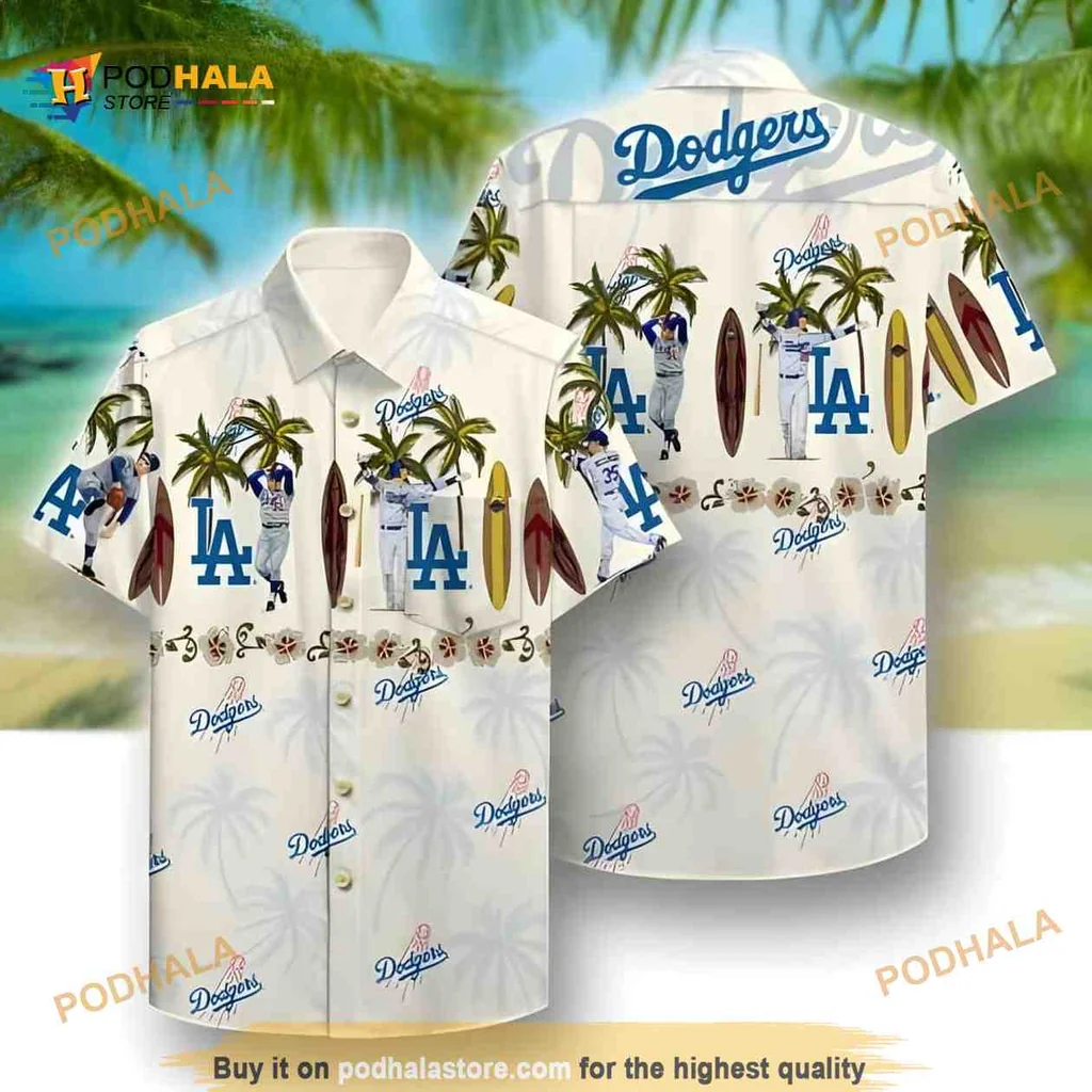 Los Angeles Dodgers Hawaiian Shirt With Palm Trees And Surfboards