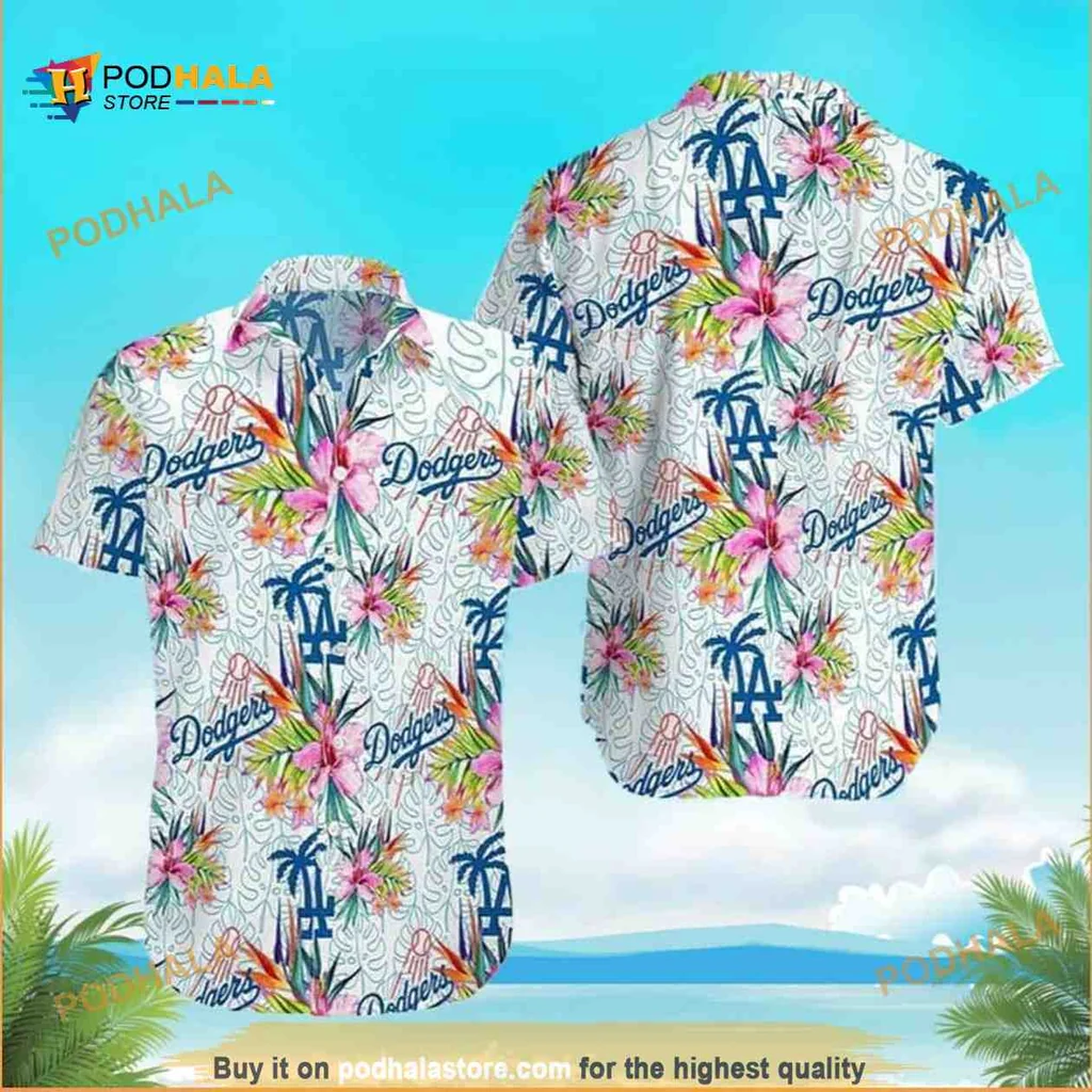 Los Angeles Dodgers Hawaiian Shirt With Tropical Design And La Logo