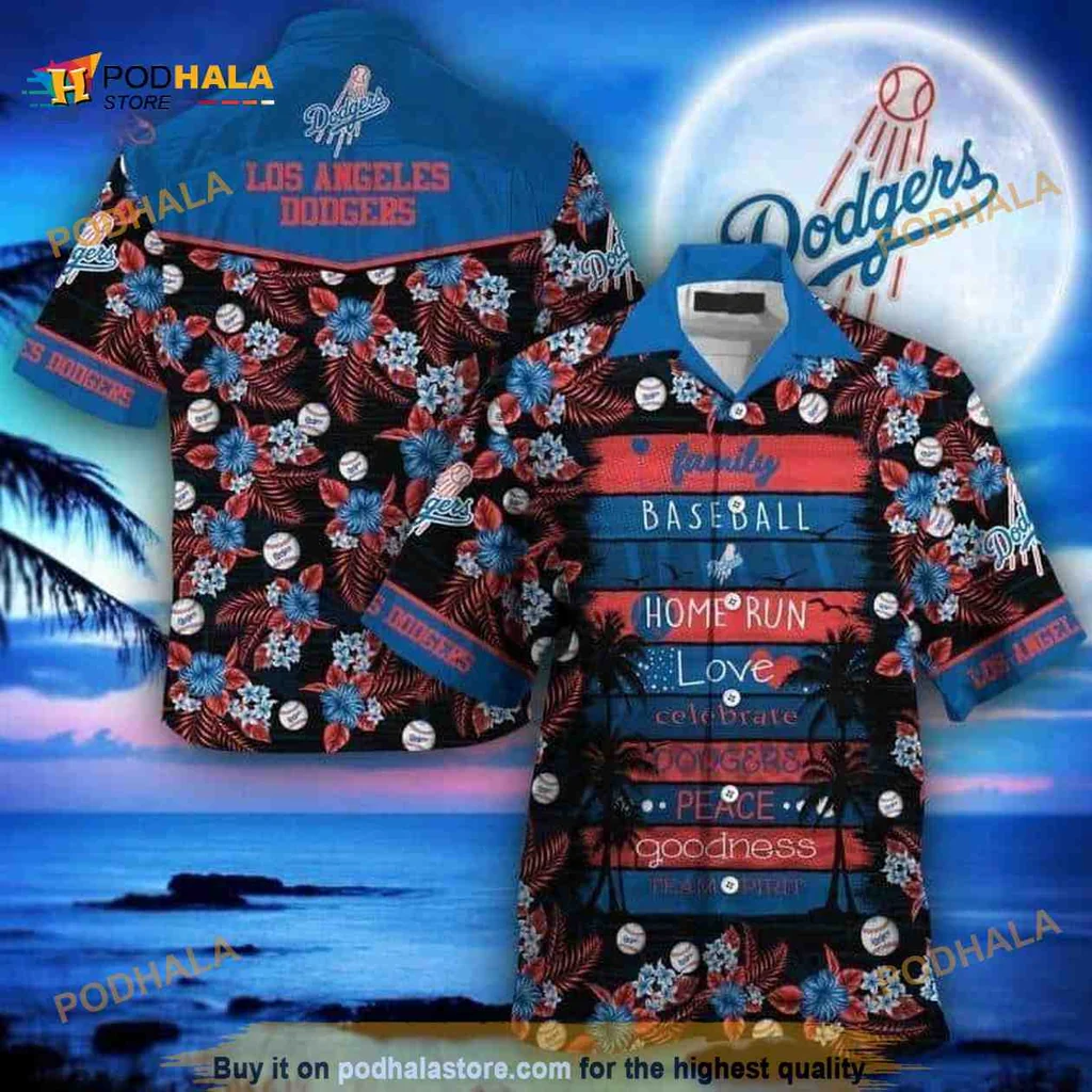 Los Angeles Dodgers Hawaiian Shirt With Tropical Floral Design