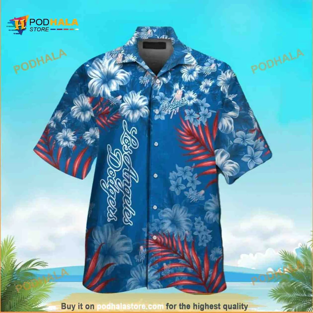 Los Angeles Dodgers Hawaiian Shirt With Tropical Floral Design