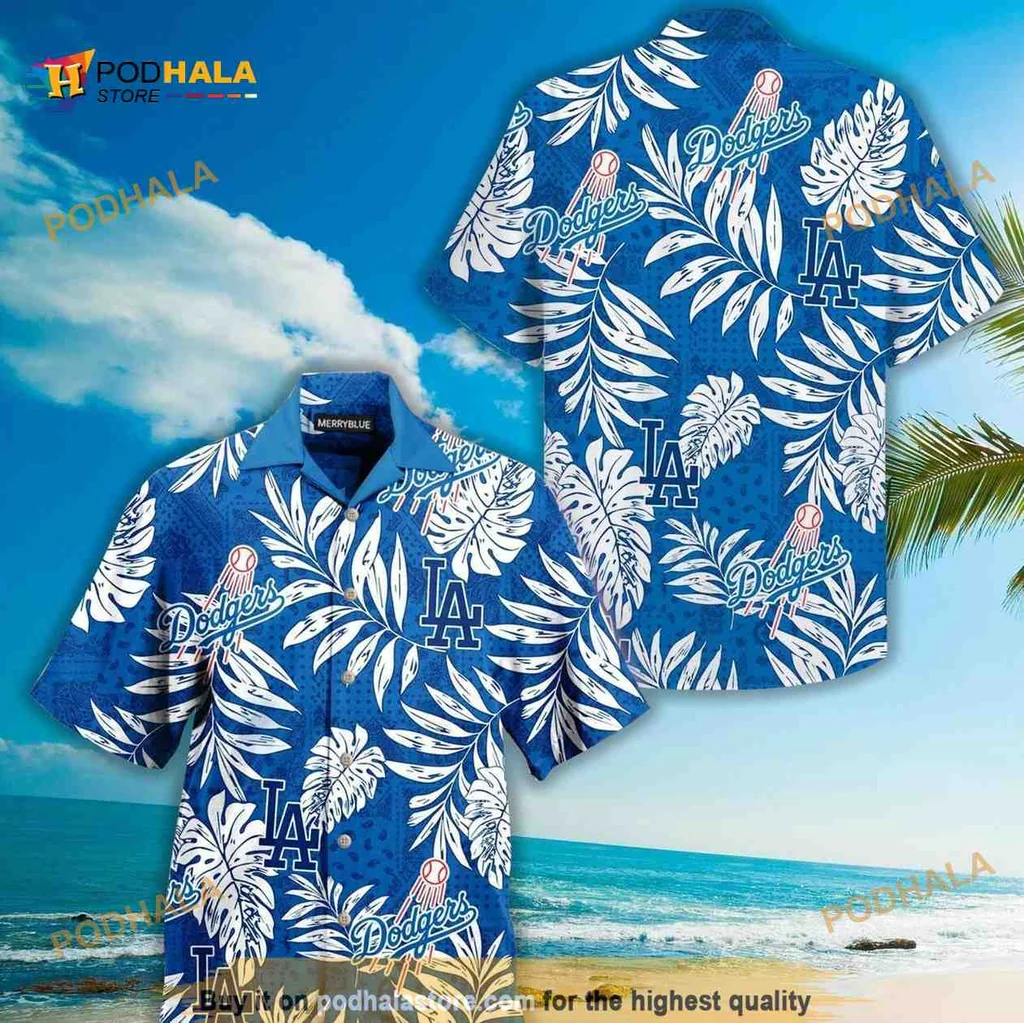 Los Angeles Dodgers Hawaiian Shirt With Tropical Floral Design