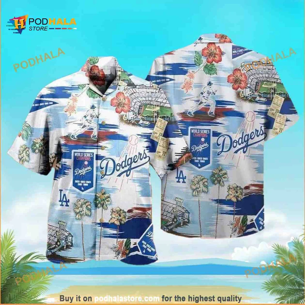 Los Angeles Dodgers Hawaiian Shirt With Tropical Hibiscus Design