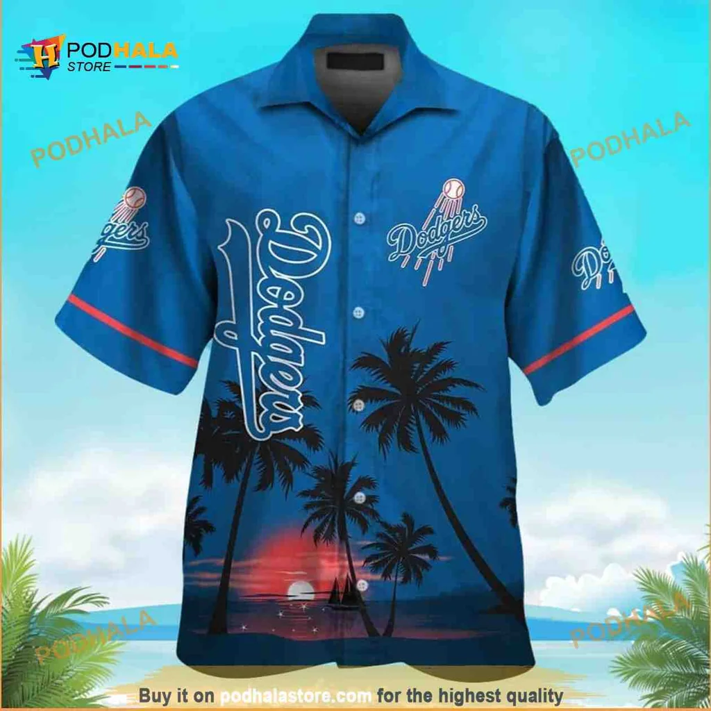 Los Angeles Dodgers Hawaiian Shirt With Tropical Sunset Design