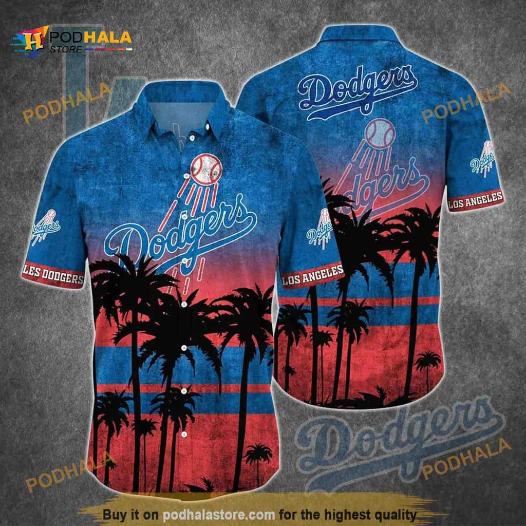 Los Angeles Dodgers Hawaiian Shirt With Tropical Sunset Design
