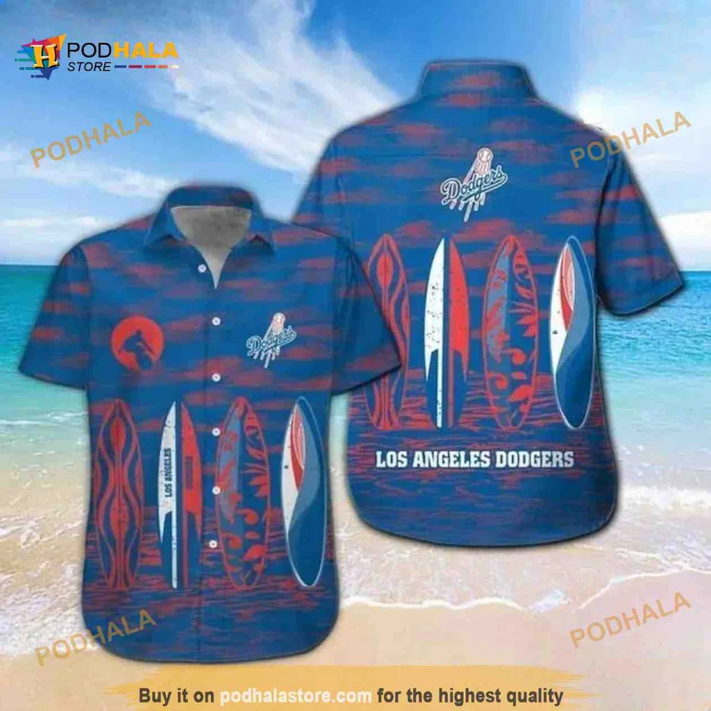 Los Angeles Dodgers Surfboard Aloha Shirt With Tropical Design