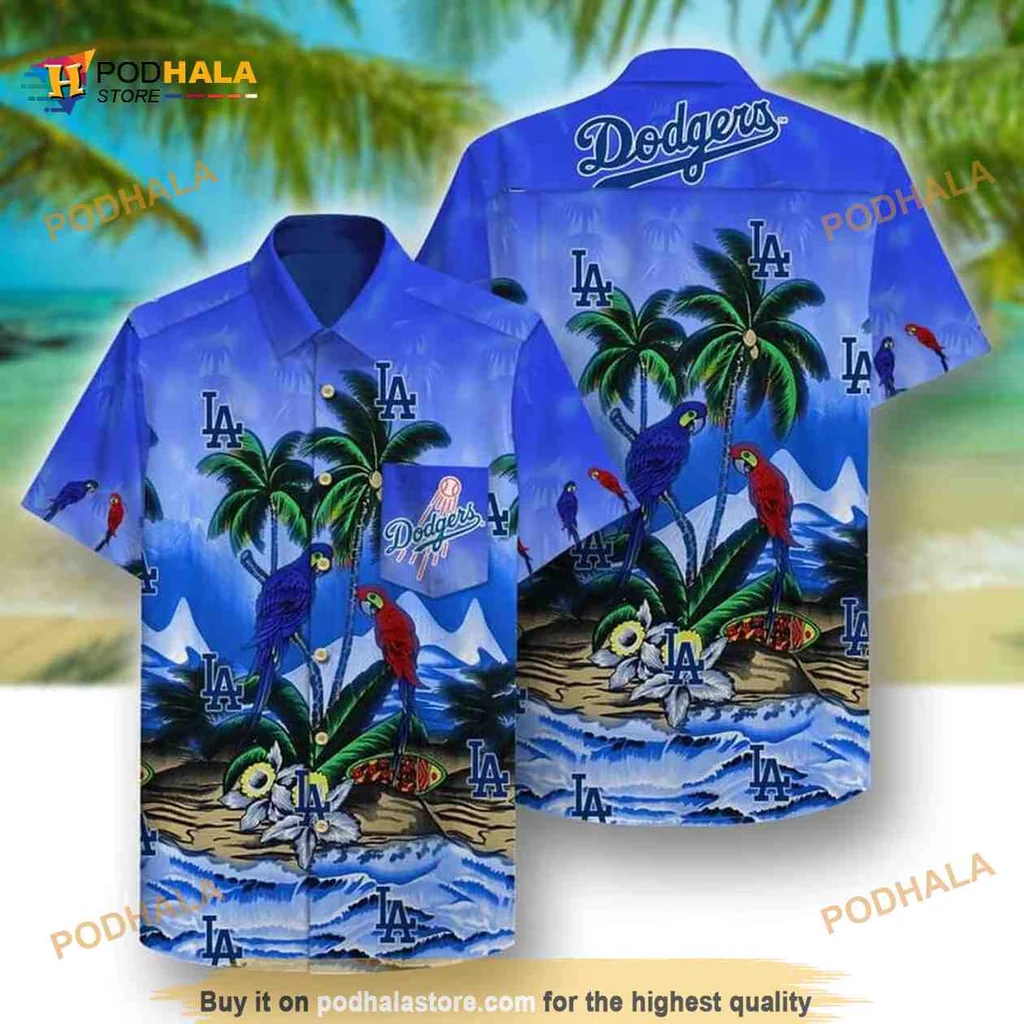 Los Angeles Dodgers Tropical Hawaiian Shirt With Colorful Parrots