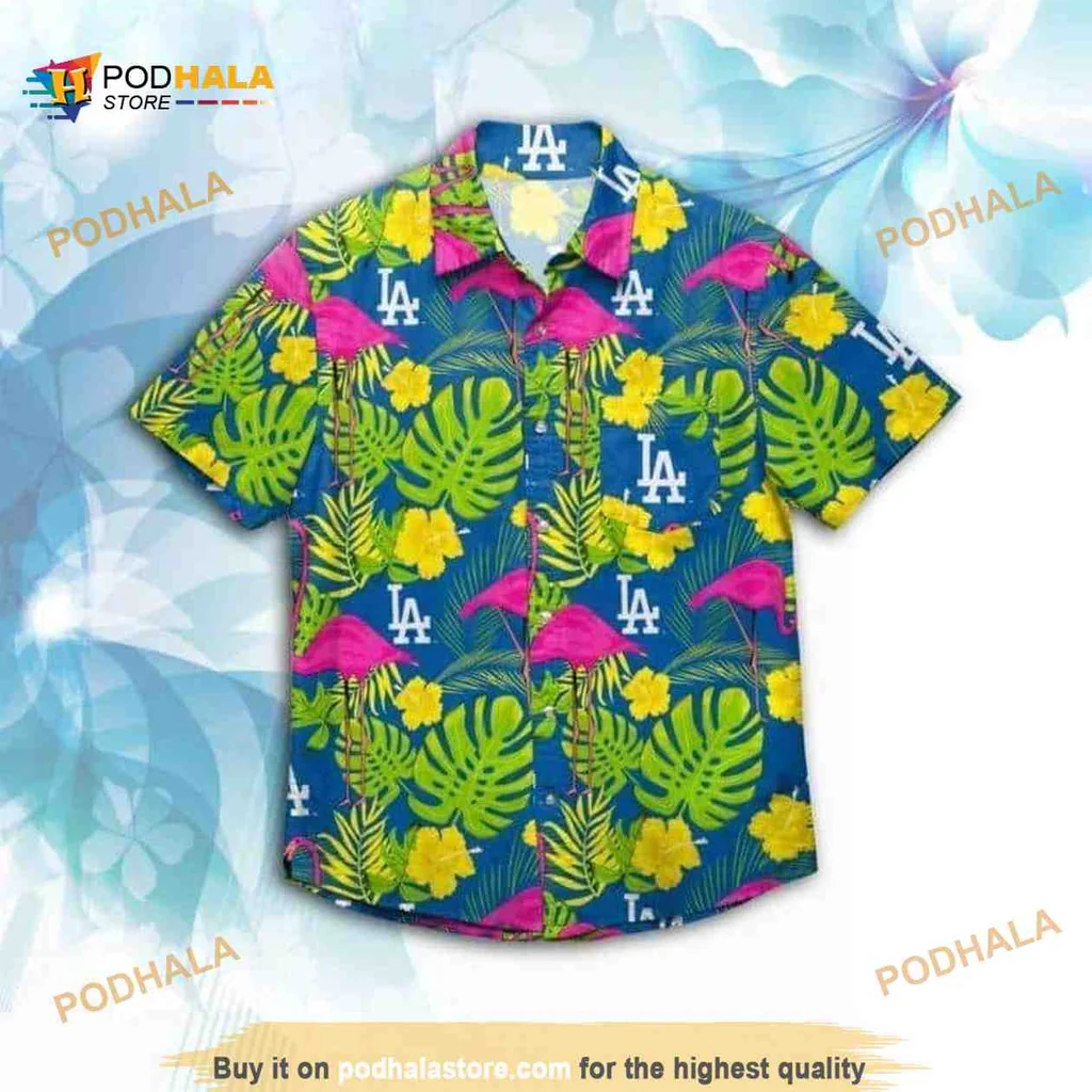 Los Angeles Dodgers Tropical Hawaiian Shirt With Flamingos And Hibiscus