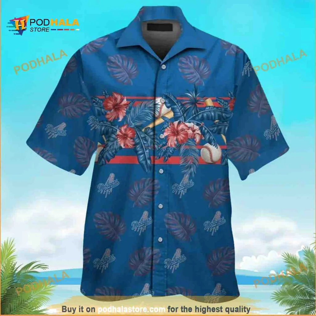 Los Angeles Dodgers Tropical Shirt With Palm Leaves And Hibiscus Flowers