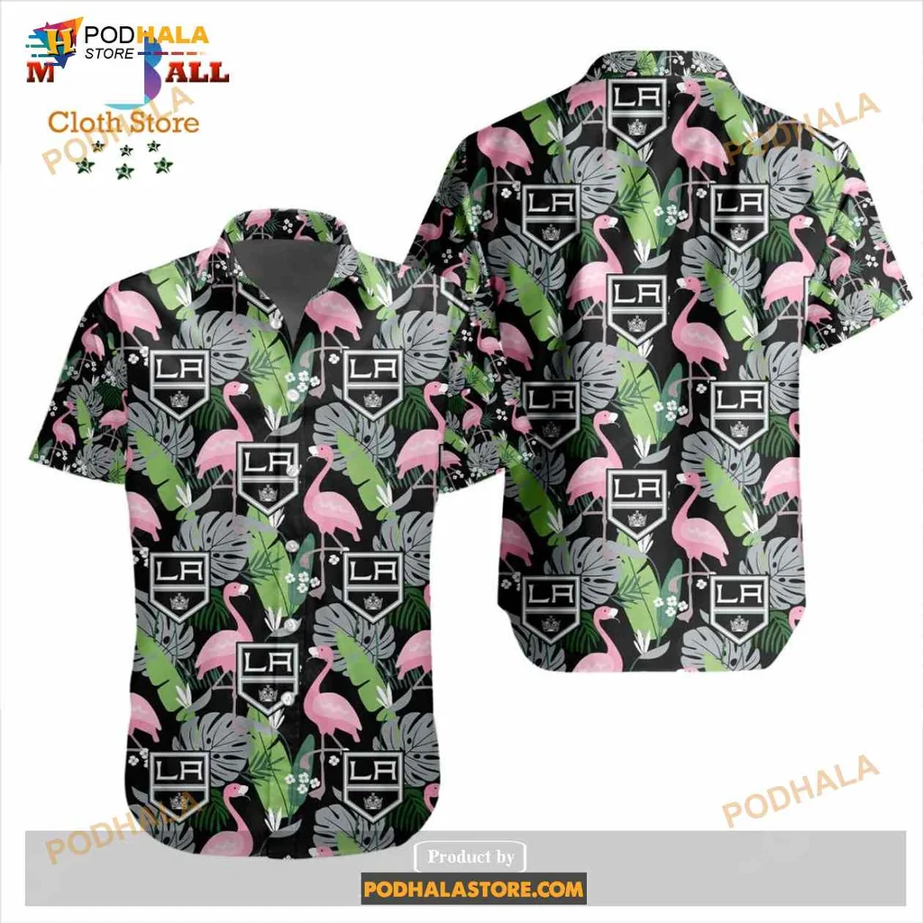 Los Angeles Kings Flamingo Aloha Shirt With Tropical Design Los Angeles Kings Flamingo Aloha Shirt With Tropical Design