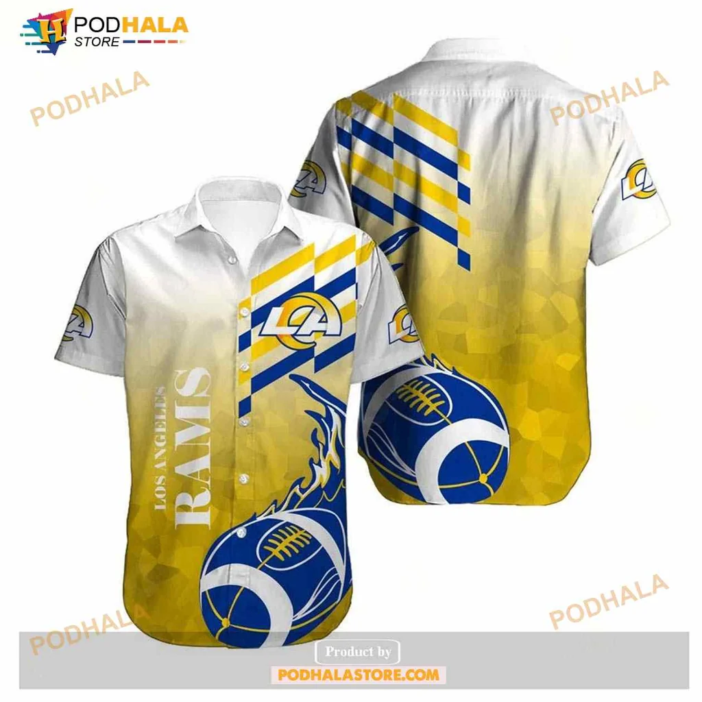 Los Angeles Rams Aloha Shirt, Vibrant Blue And Yellow Hawaiian Shirt