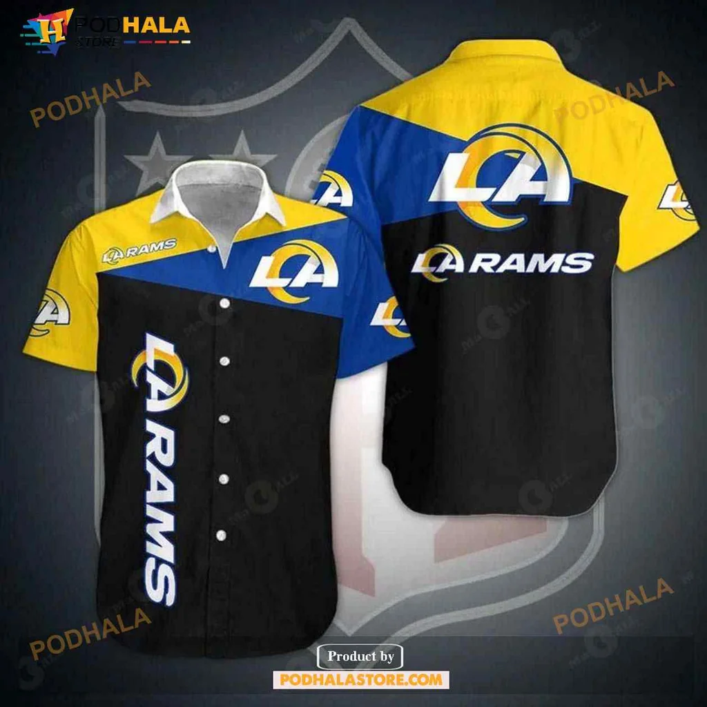 Los Angeles Rams Aloha Shirt, Vibrant Blue And Yellow Hawaiian Shirt