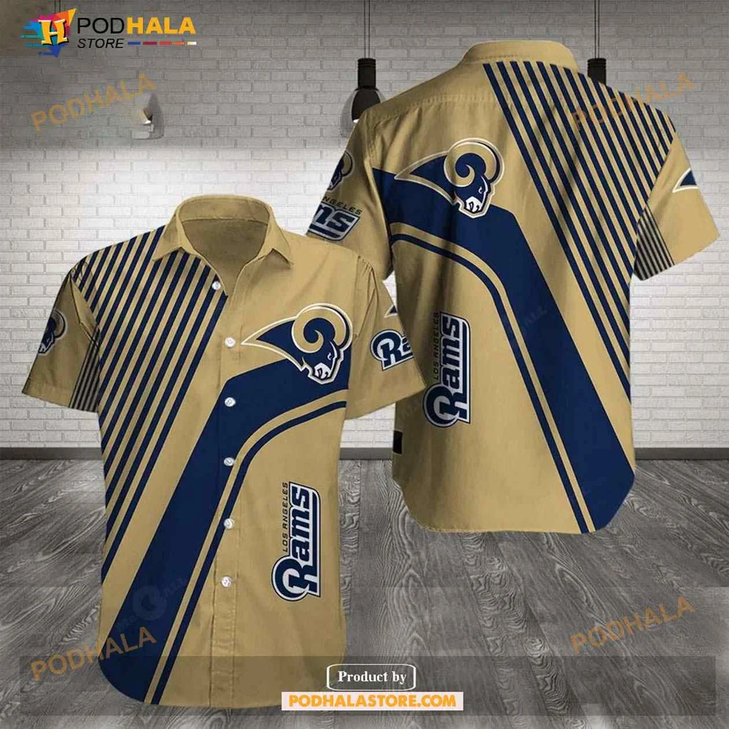 Los Angeles Rams Beige Hawaiian Shirt With Navy Blue Accents