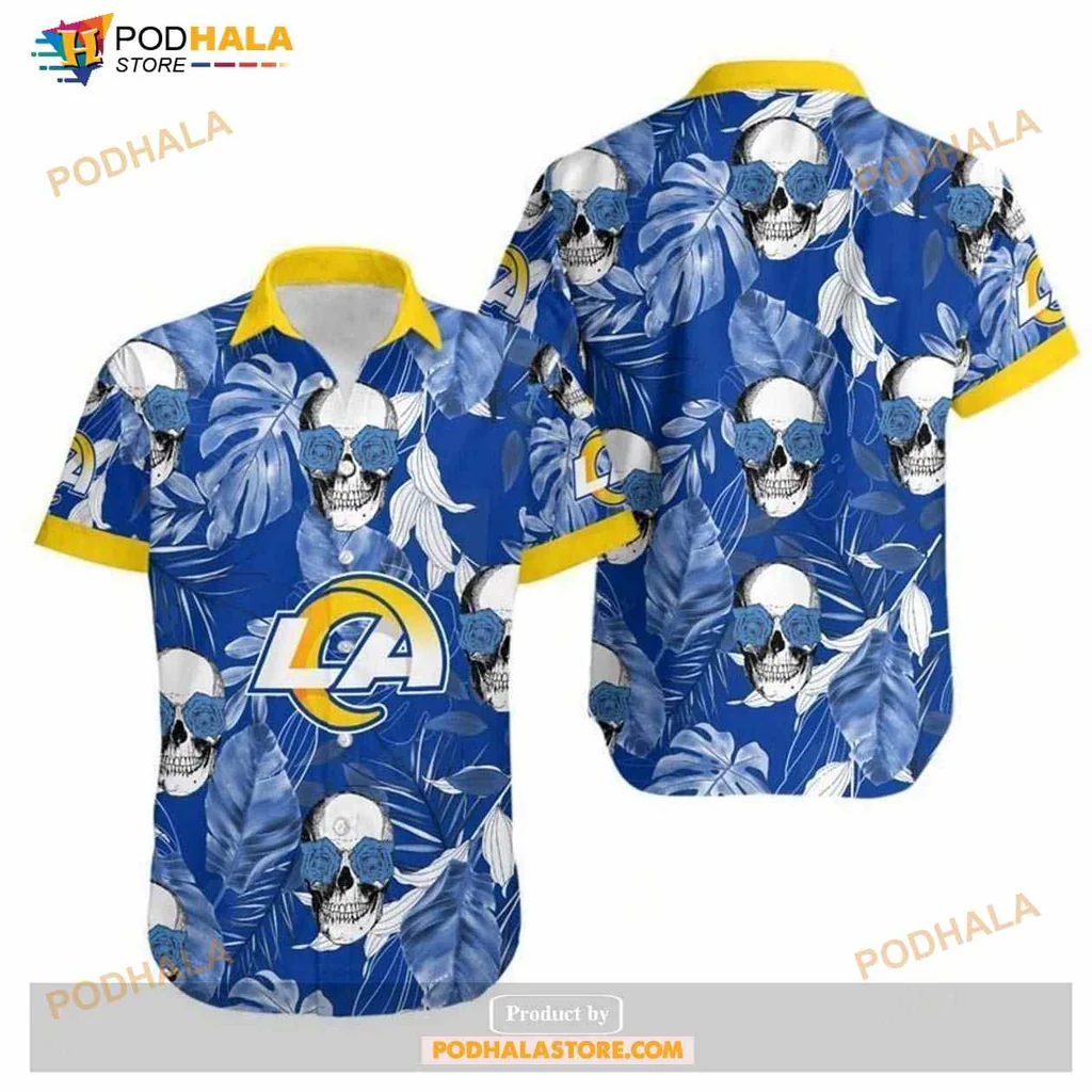 Los Angeles Rams Coconut Leaves Hawaiian Shirt With Skull Motifs