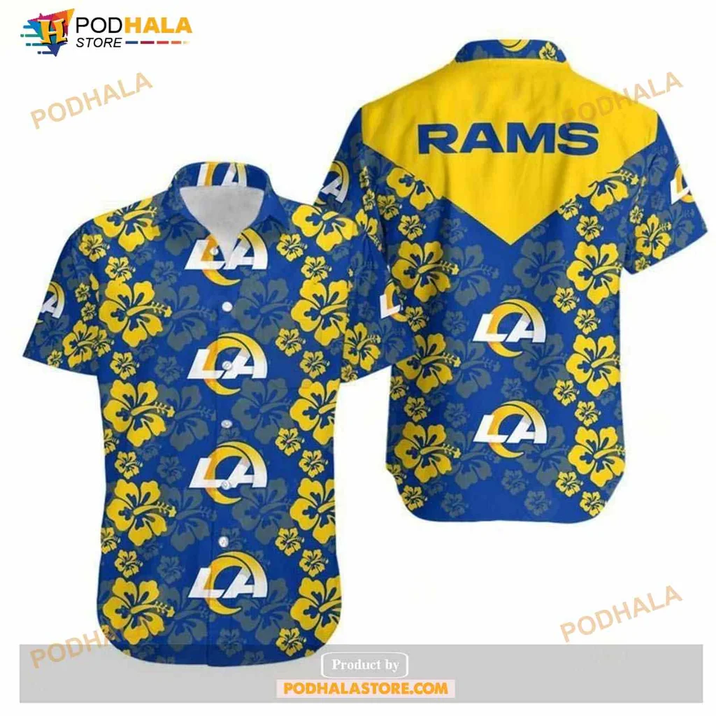 Los Angeles Rams Floral Hawaiian Shirt With Hibiscus Design