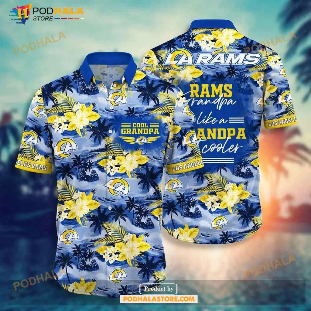 Los Angeles Rams Grandpa Hawaiian Shirt With Tropical Hibiscus Design