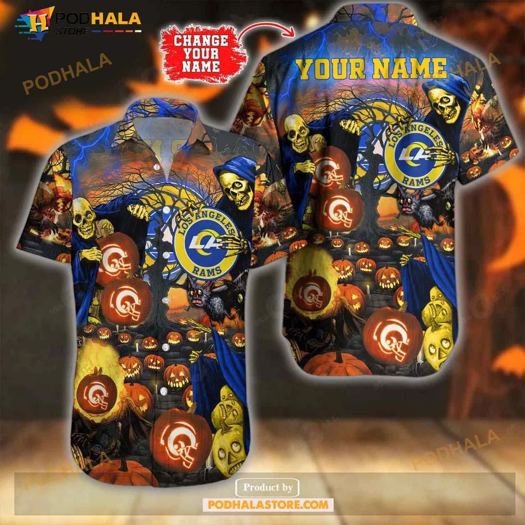 Los Angeles Rams Halloween Hawaiian Shirt With Spooky Graveyard Design