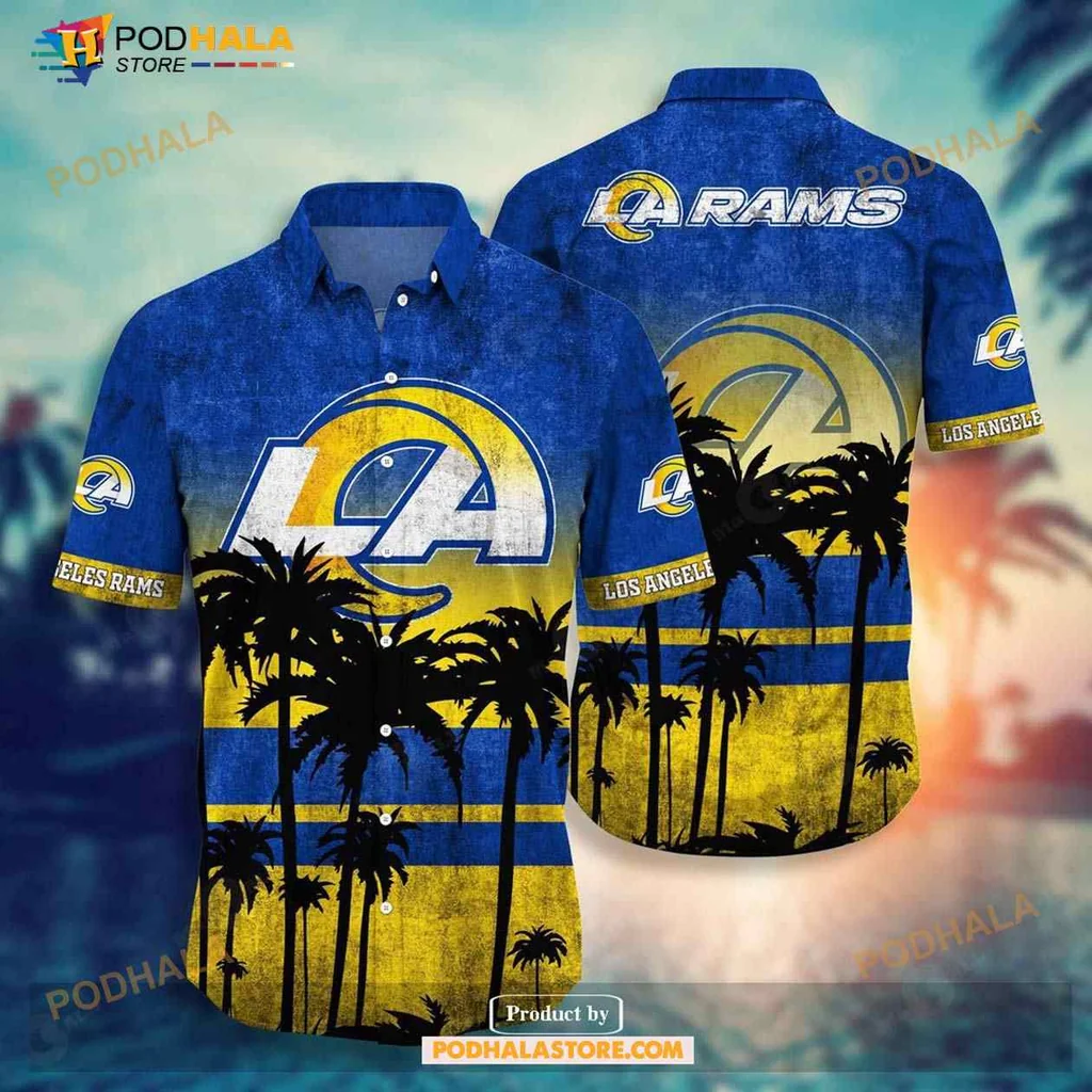 Los Angeles Rams Hawaiian Shirt Featuring Tropical Palm Tree Design