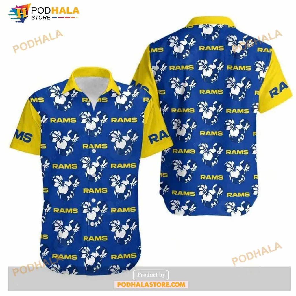 Los Angeles Rams Hawaiian Shirt With Hibiscus Flowers And Bold Design
